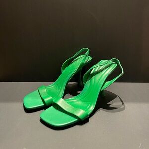 Green sling back heels